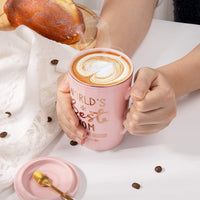Pink Marble Ceramic Mug for MOM with Gold Accents, Lid, and Greeting Cards3