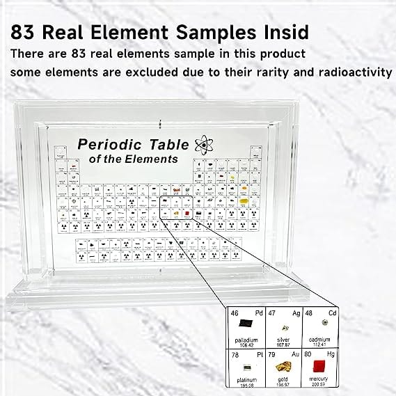 Xanadued Acrylic Periodic Table Display with 83 Real Element Samples - 3D Rotating Periodic Table with Real Elements Accessories CJ   