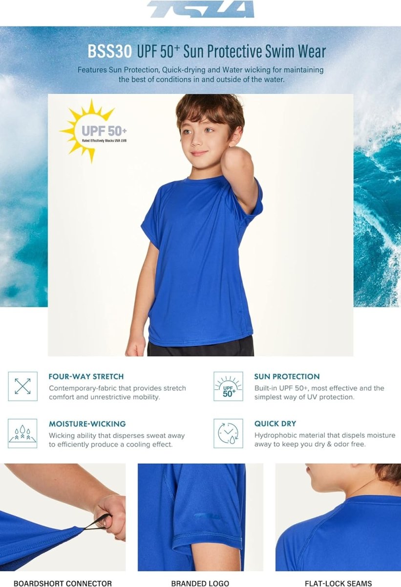 Youth Kids UPF 50+ Short Sleeve, Aqua Water Swimsuit Top, UV/SPF Surf Swim Shirt  ebasketonline   