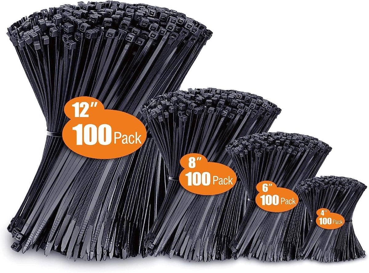 Zip Ties Assorted Sizes(4”+6”+8”+12”), 400 Pack, Black Cable Ties, UV Resistant Wire Ties by  ebasketonline 4+6+8+12 (400 Pack)  