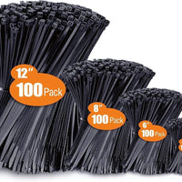 Zip Ties Assorted Sizes(4”+6”+8”+12”), 400 Pack, Black Cable Ties, UV Resistant Wire Ties by  ebasketonline 4+6+8+12 (400 Pack)  