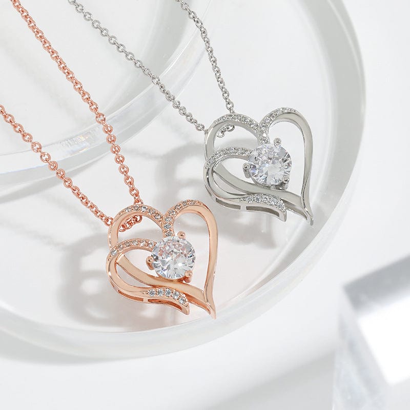 Zircon Double Love Necklace With Rhinestones - Personalized Heart-shaped Clavicle Chain Jewelry for Women on Valentine’s Day  ebasketonline   