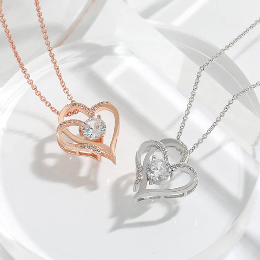Zircon Double Love Necklace With Rhinestones - Personalized Heart-shaped Clavicle Chain Jewelry for Women on Valentine’s Day  ebasketonline   