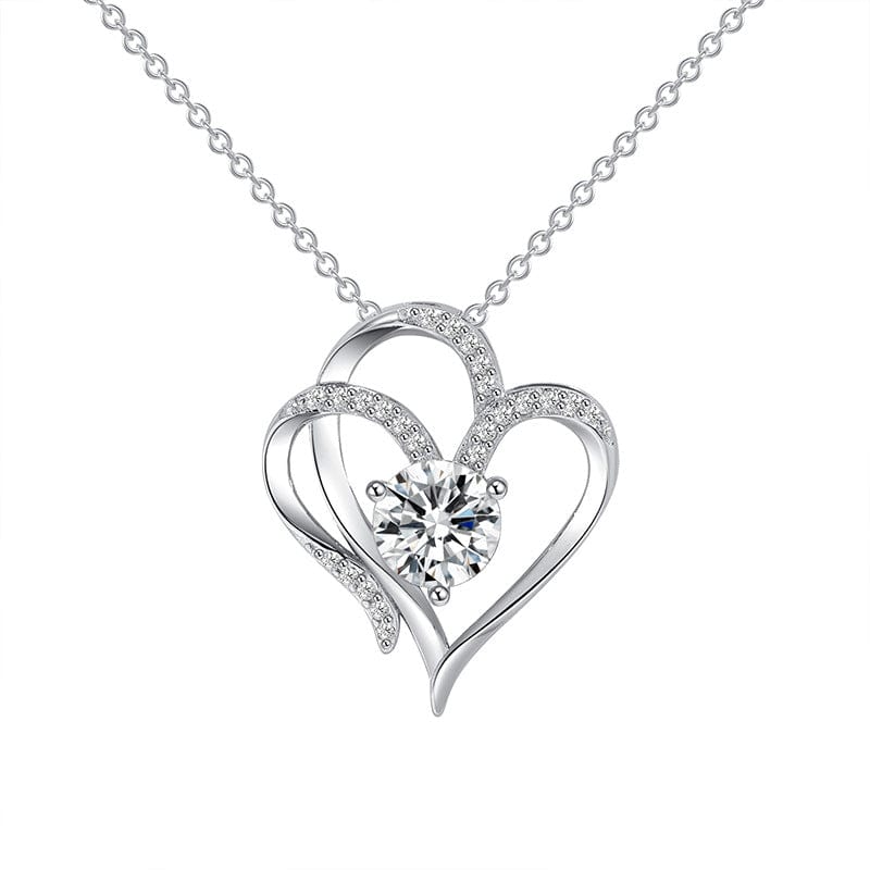 Zircon Double Love Necklace With Rhinestones - Personalized Heart-shaped Clavicle Chain Jewelry for Women on Valentine’s Day  ebasketonline   