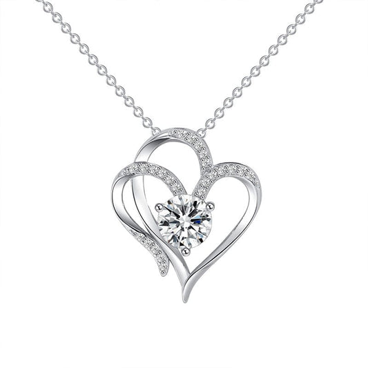 Zircon Double Love Necklace With Rhinestones - Personalized Heart-shaped Clavicle Chain Jewelry for Women on Valentine’s Day  ebasketonline   