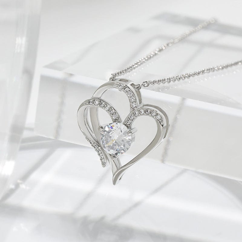 Zircon Double Love Necklace With Rhinestones - Personalized Heart-shaped Clavicle Chain Jewelry for Women on Valentine’s Day  ebasketonline White Gold Necklace  