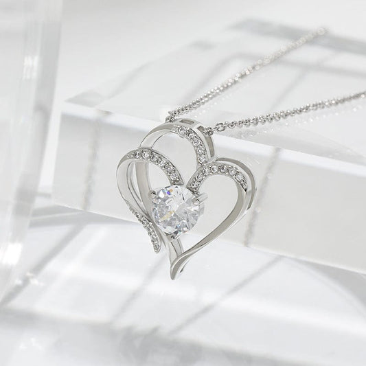 Zircon Double Love Necklace With Rhinestones - Personalized Heart-shaped Clavicle Chain Jewelry for Women on Valentine’s Day  ebasketonline White Gold Necklace  